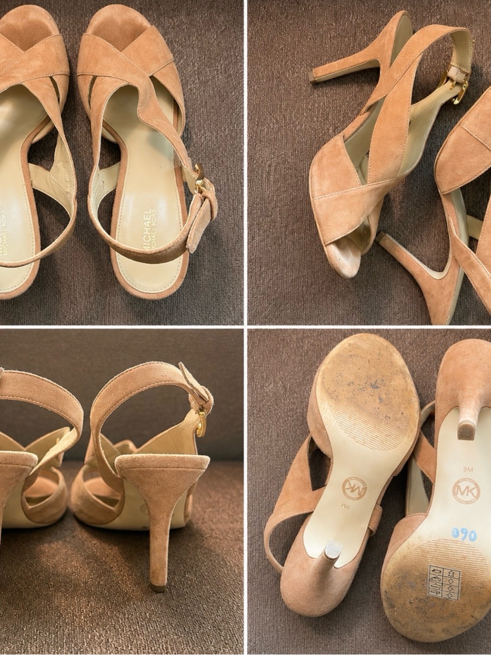 Michael Kors Camel Suede Crisscross Slingback Heels